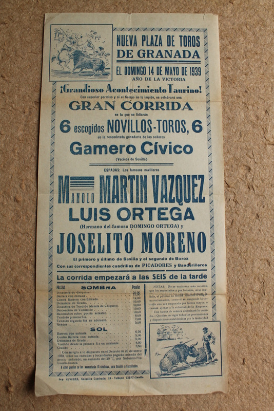 Cartel de toros de 14 de mayo de 1939.