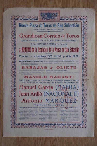 Cartel de toros de San Sebastián.
