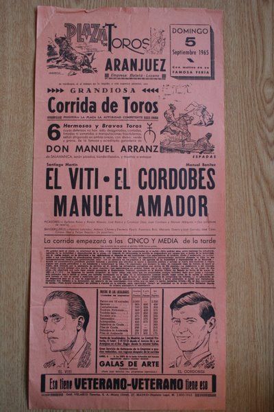 Cartel de toros de Aranjuez. 1965.