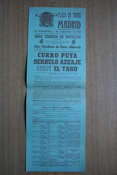 Cartel de toros de Madrid. 1957.
