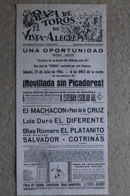 Cartel de toros de Vista-Alegre. Madrid. 25 de julio de 1964.