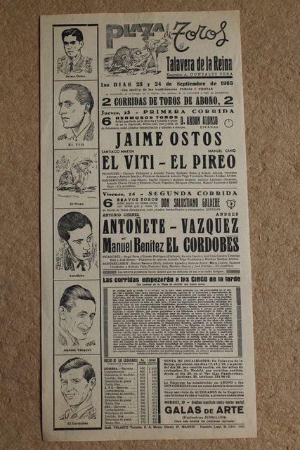 Cartel de toros de Talavera de la Reina. 23 y 24 de septiembre de 1965.