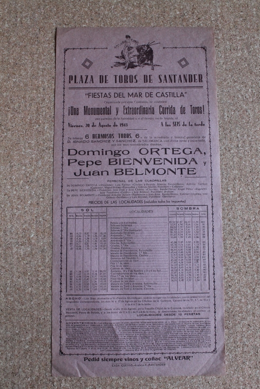 Cartel de toros de Santander. 25 de julio de 1953.