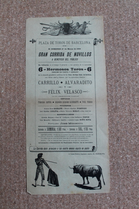 Cartel de toros de Barcelona. 27 de marzo de 1898. 