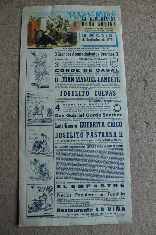 Cartel de toros de la Almunia de Doña Godina. 26, 27 y 28 de septiembre de 1970. 