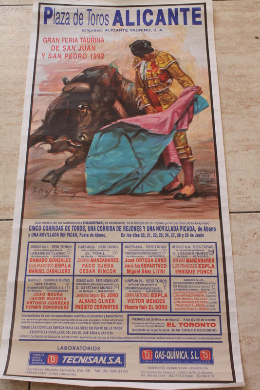 Cartel de toros de Alicante. Feria taurina de San Juan y de San Pedro 1992. Días 20, 21, 22, 23, 24, 27, 28 y 29 de junio.