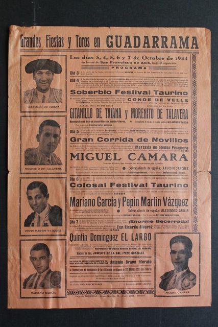 Cartel de toros de Guadarrama. 4, 5 y 6 de octubre de 1944.