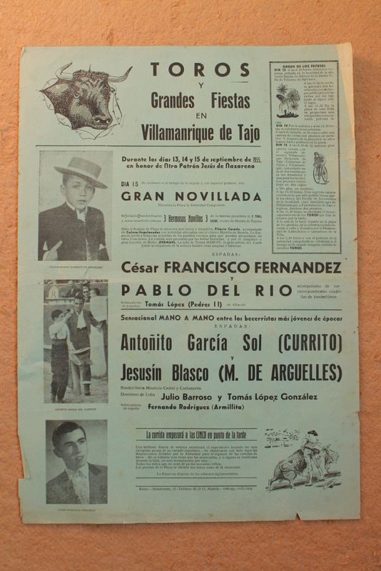 Cartel de toros de Villamanrique de Tajo. 13 de septiembre de 1955.