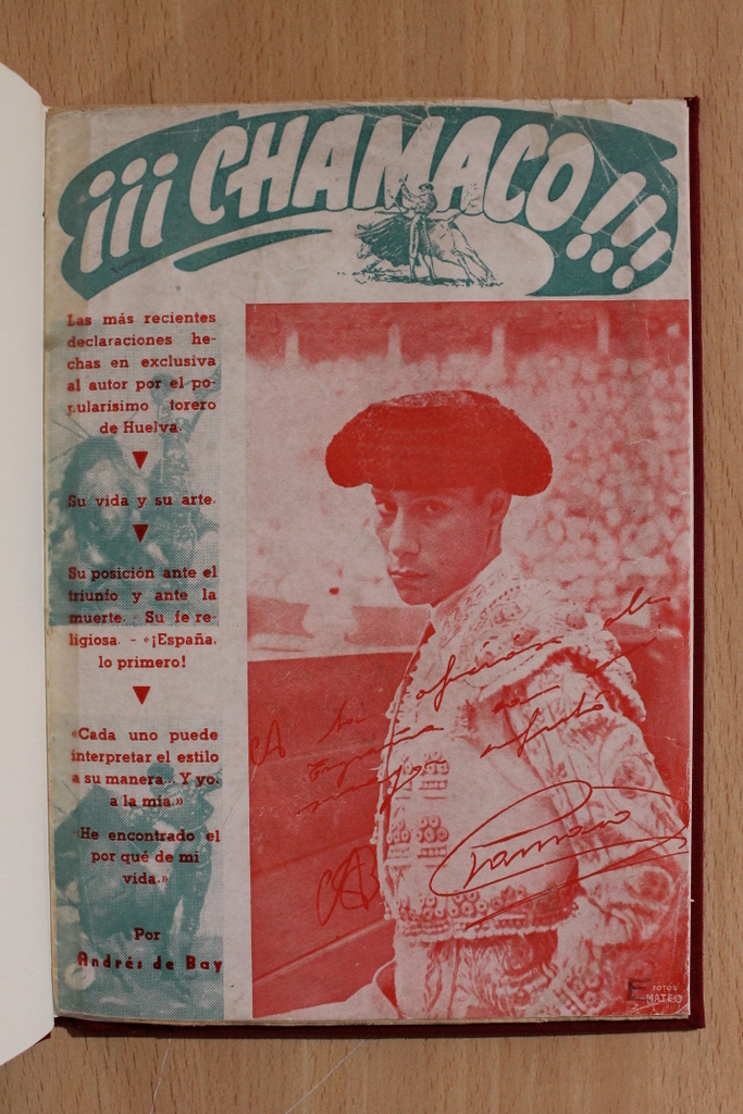 ¡Chamaco! Las más recientes declaraciones hechas en exclusiva al autor por el popularísimo torero de Huelva.