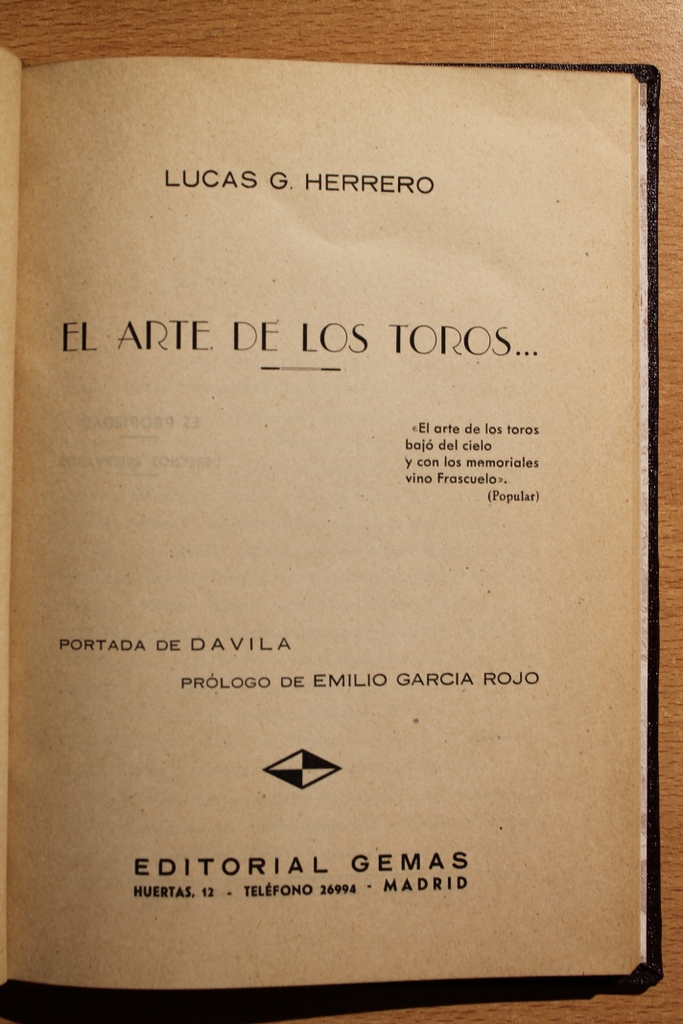 El arte de los toros... Prólogo de E. García Rojo.