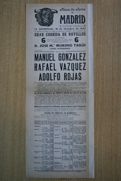 Cartel de toros de Madrid. 1947.