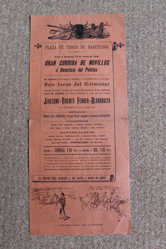 Cartel de toros de Barcelona. 12 de junio de 1898