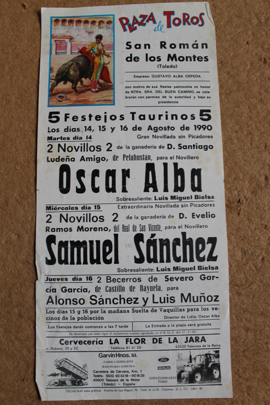 Plaza de Toros de San Román de los Montes. 14, 15 y 16 de agosto de 1990. Ganaderías: D. Santiago Ludeña Amigo y D. Evelio Ramos Moreno. Espadas: Óscar Alba y Samuel Sánchez. Tamaño: 43 x 21.