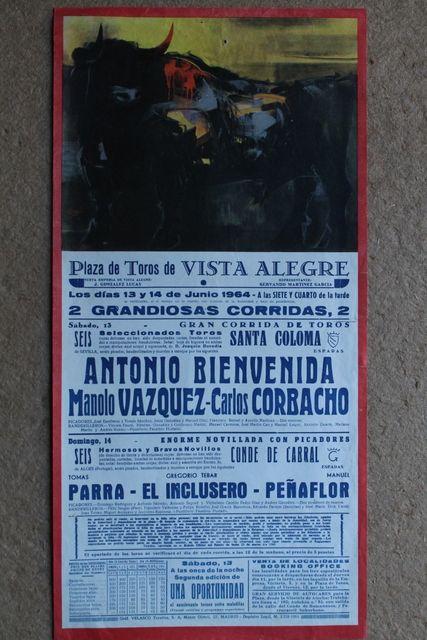 Cartel de toros de Vista-Alegre. Madrid. 13 y 14 de junio de 1964. 