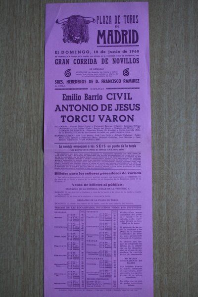 Cartel de toros de Madrid. 1959.