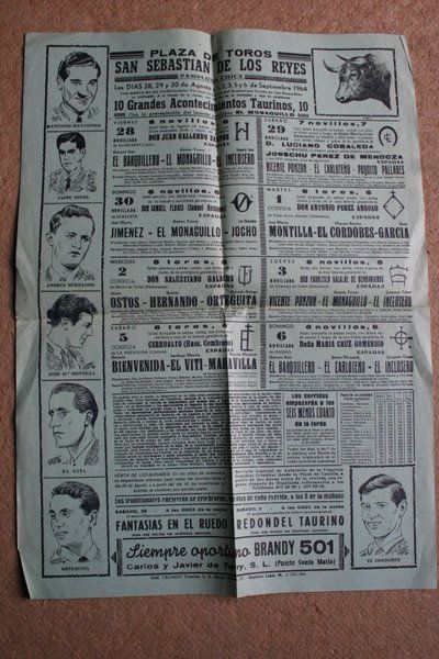 Cartel de toros de San Sebastián de los Reyes. 28 de agosto al 6 de septiembre de 1964.