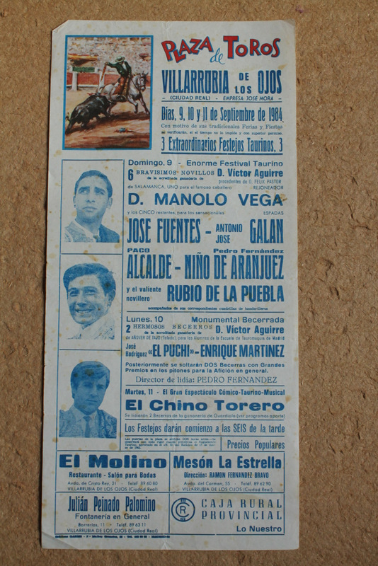 Cartel de toros de Villarrubia de los Ojos. 9, 10 y 11 de septiembre de 1984.