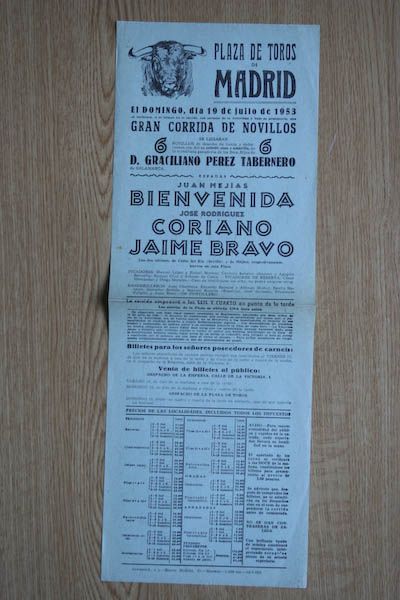 Cartel de toros de Madrid.