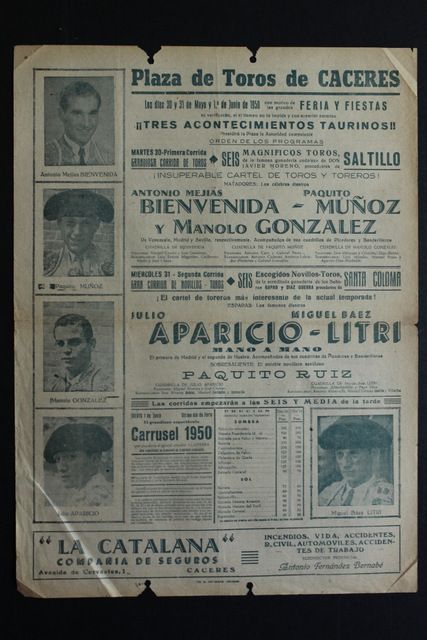 Cartel de toros de Cáceres. 30 y 31 de mayo de 1950. 