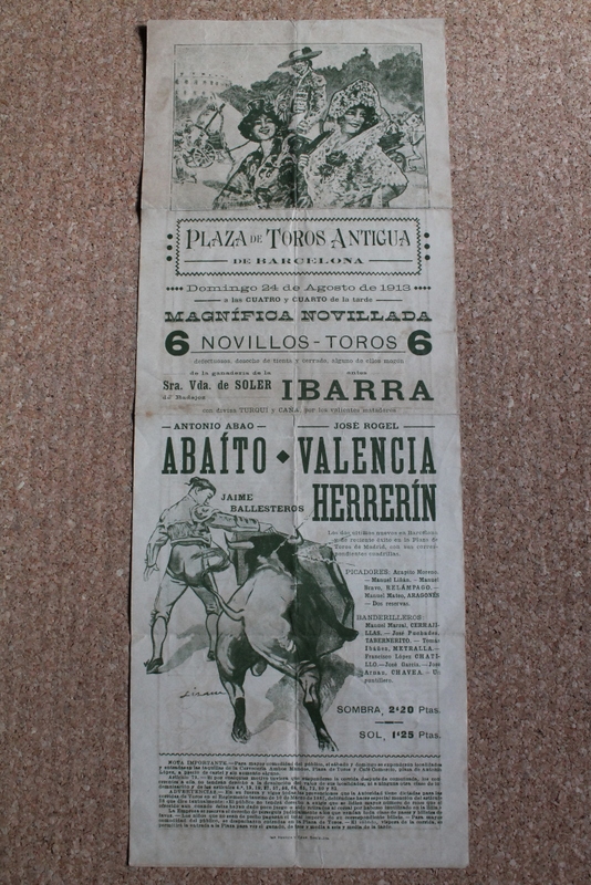 Cartel de toros de Barcelona. 24 de agosto de 1913.