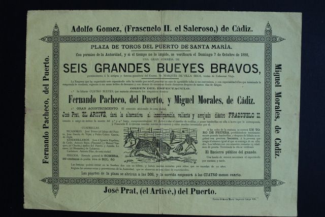 Cartel de toros del Puerto de Santa María. 7 de octubre de 1888.