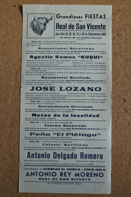 Cartel de toros del Real de San Vicente. 14, 15, 16, 17 y 18 de septiembre de 1982.