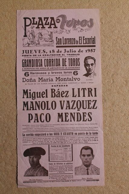 Cartel de toros de San Lorenzo de El Escorial. 18 de julio de 1957.