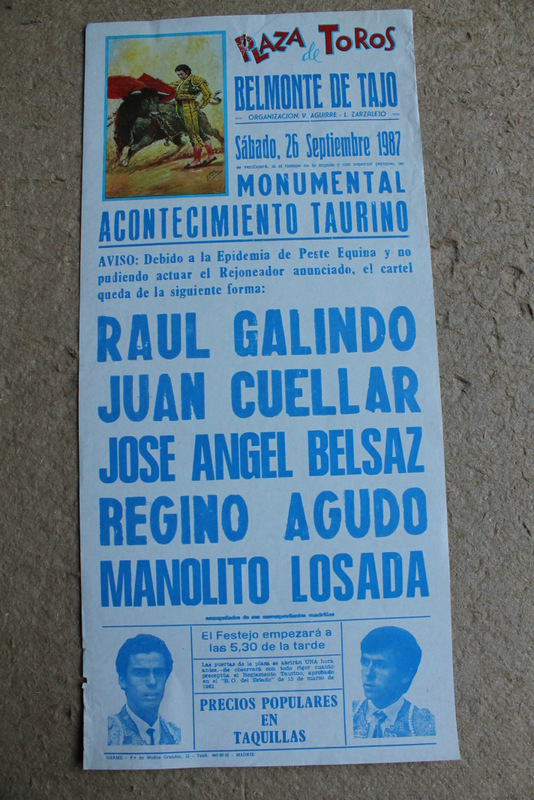 Cartel de toros de Belmonte de Tajo. 26 de septiembre de 1987.