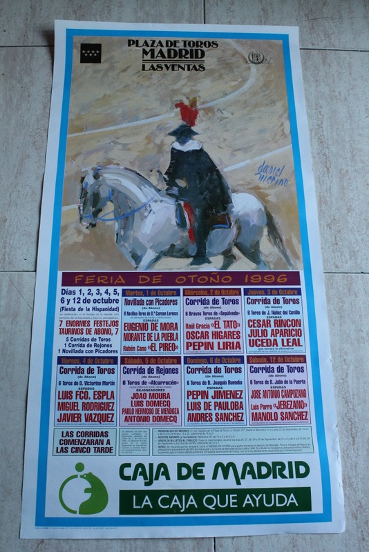 Cartel de toros de  Madrid. Las Ventas. Feria de Otoño 1996. Días 1, 2, 3, 4, 5, 6 y 12 de octubre. 
