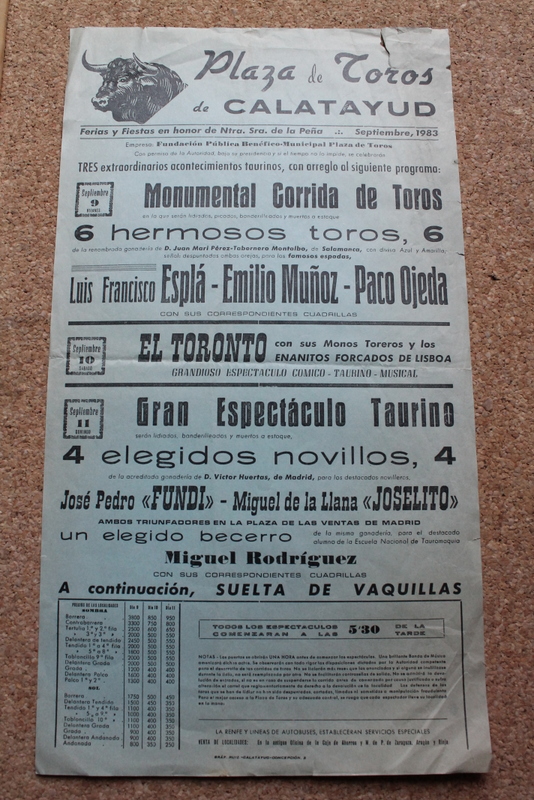 Cartel de toros de Calatayud. 9 y 11 de septiembre de 1983.
