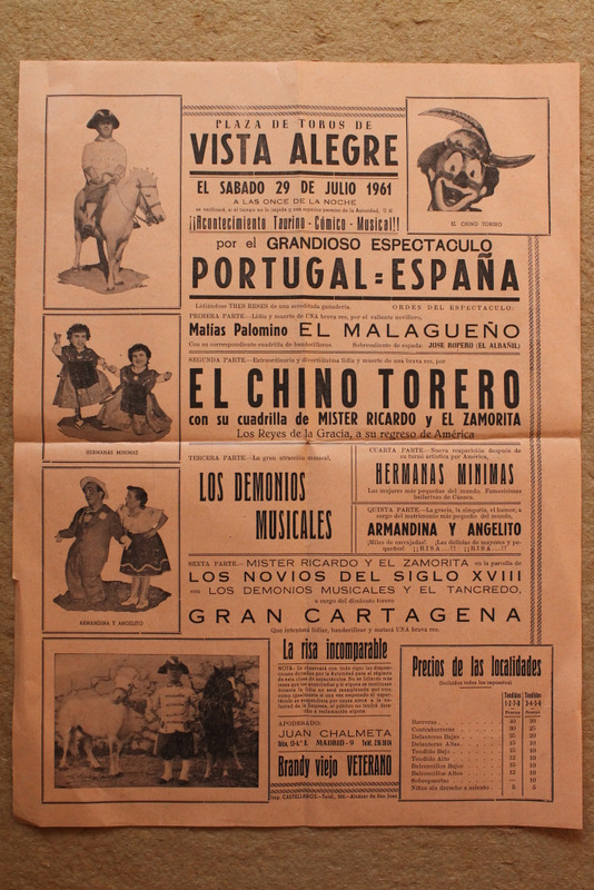 Cartel de toros de  Vista-Alegre. Madrid. 29 de julio de 1961.