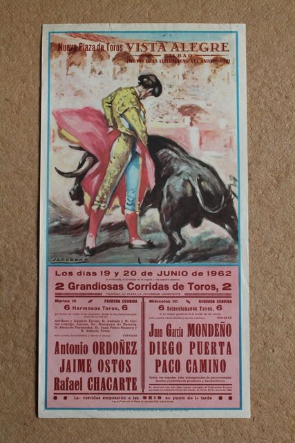 Cartel de toros de Vista Alegre. Bilbao. Fiestas de la Liberación. XXV  Aniversario. 19 y 20 de junio de 1962.