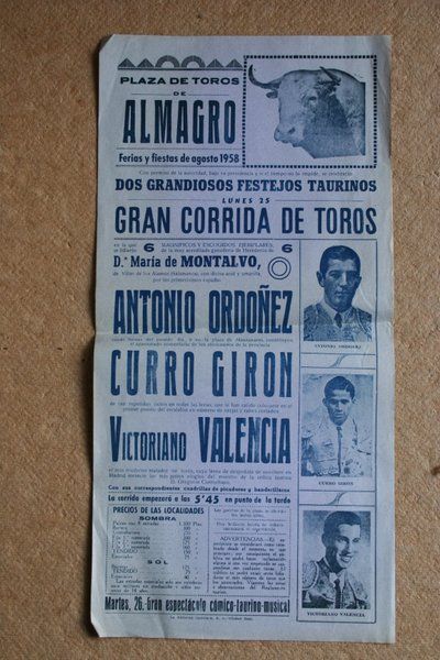 Cartel de toros de Almagro. 25 de agosto de 1958.
