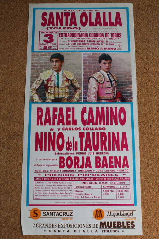 Cartel de toros de Santa Olalla. 3 de mayo de 1992. 
