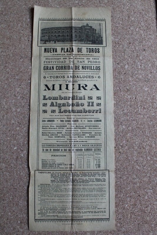 Cartel de toros de Barcelona. 29 de junio de 1913.