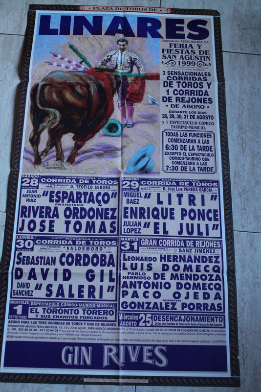 Cartel de toros de Linares. Feria Y Fiestas de San Agustín 1999. 28, 29, 30, 31 de agosto. 