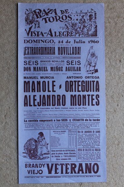 Cartel de toros de Vista-Alegre. Madrid. 24 de julio de 1960.