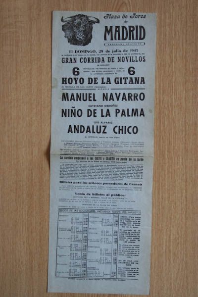 Cartel de toros de Madrid.