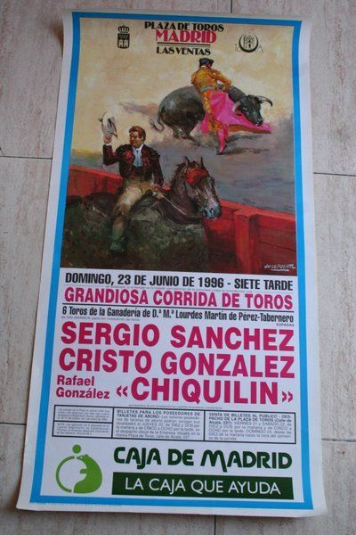 Cartel de toros de Madrid. 23 de junio de 1996. 