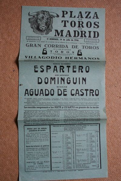 Cartel de toros de Madrid. 14 de julio de 1946.