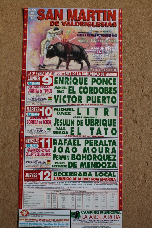 Cartel de toros de San Martín de Valdeiglesias. 9, 10, 11 y 12 de septiembre de 1996.