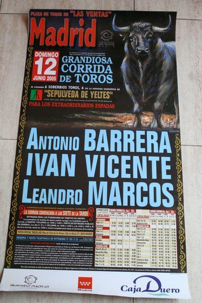 Cartel de toros de Madrid. 12 de junio de 2005.