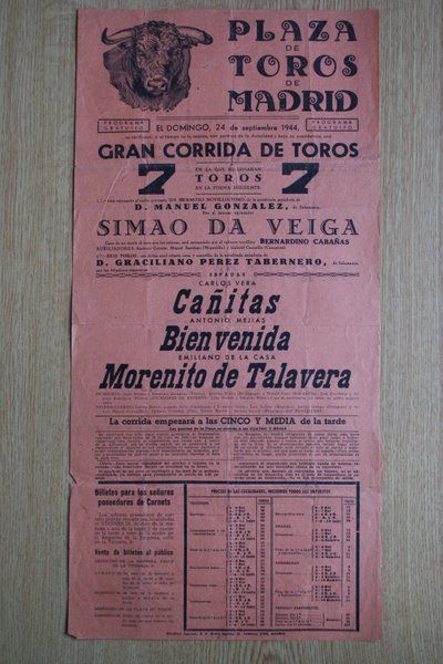 Cartel de toros de Madrid. 1944.
