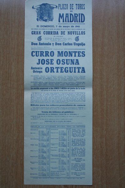 Cartel de toros de Madrid. 1961.
