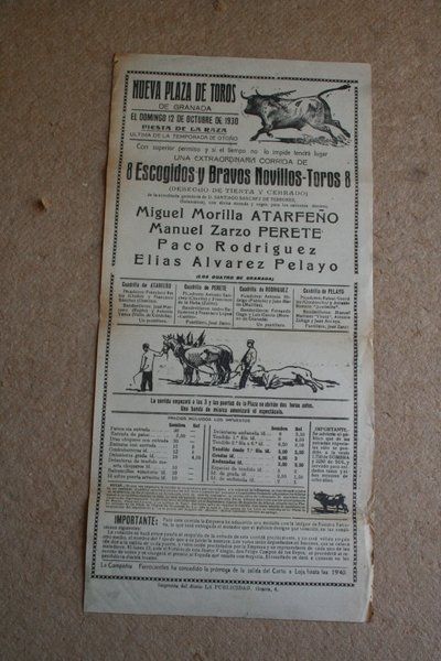 Cartel de toros de Granada. 12 de octubre de 1930.