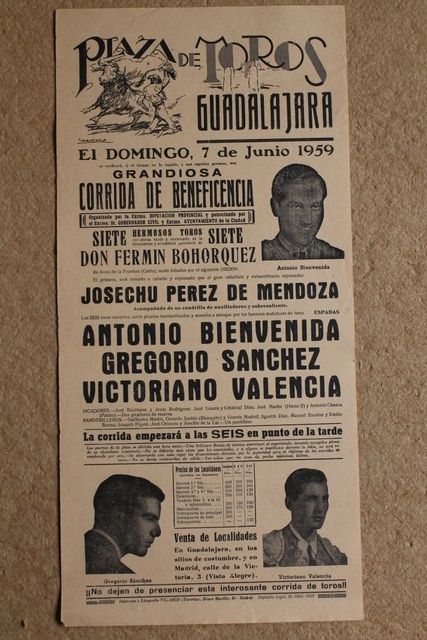 Cartel de toros de Guadalajara. 7 de junio de 1959.