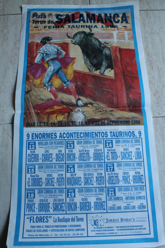 Cartel de toros de Salamanca. Feria Taurina 1996. Días 12, 13, 14, 15, 16, 17, 18, 19 y 21 de septiembre.