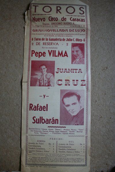 Cartel de toros de Nuevo Circo de Caracas. 13 de febrero de 1944.
