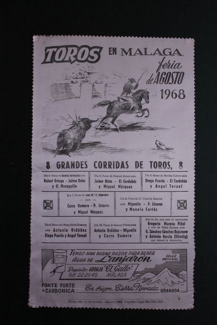 Cartel de toros de Málaga. Feria de Agosto de 1968. 