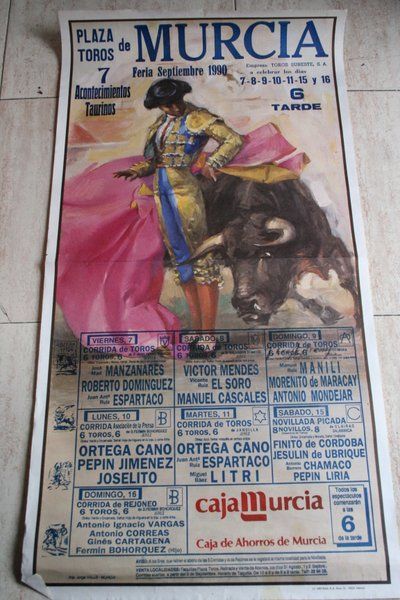 Cartel de toros de Murcia. Feria de Septiembre 1990. Días 7 al 16. 